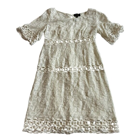 Laundry by Shelli Segal Cream Lace Sheath Dress Short Sleeve Size 6 Women's - Picture 1 of 12